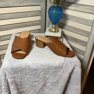 LC Lauren Conrad Tan Mules with Block Heel